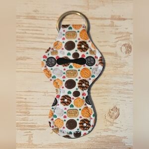 Donut Pattern Lip Balm Keychain Chapstick Holder - White, Orange, Brown  New
